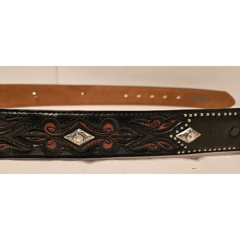 Justin Boots C20783 Black Rhinestone Leather Belt Women's Size 32 Never Used - Picture 4 of 7